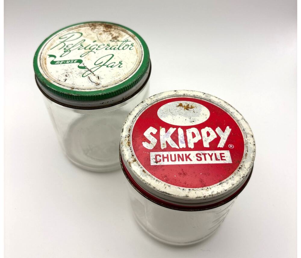 Vintage Skippy Chunk Peanut Butter Glass Jar with Refrigerator Jar Collectible